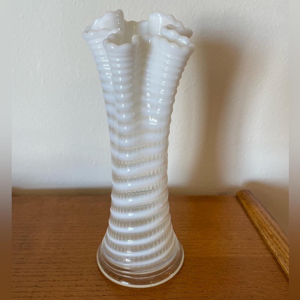 Vintage Milk Glass Trumpet Vase - Elegant Ribbed Design